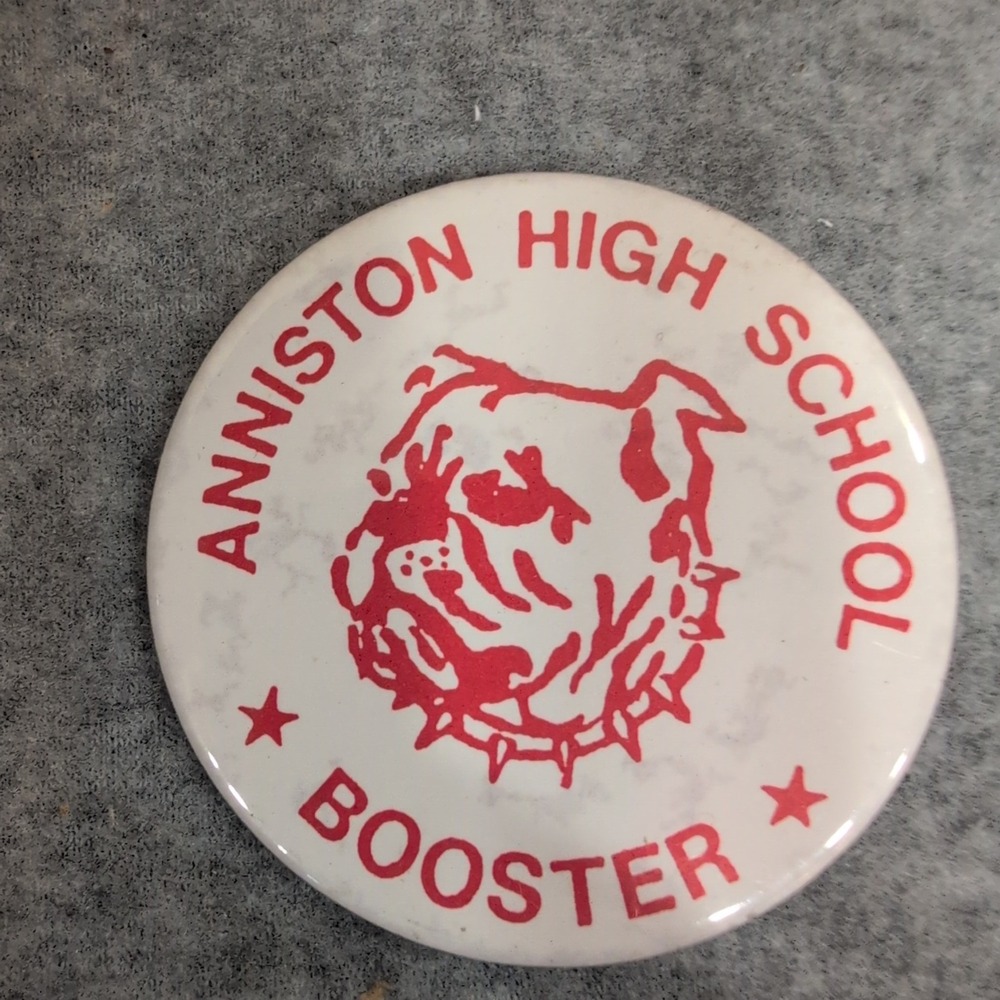 Anniston High School Bulldogs Booster Vintage Pinback Button Red White Alabama